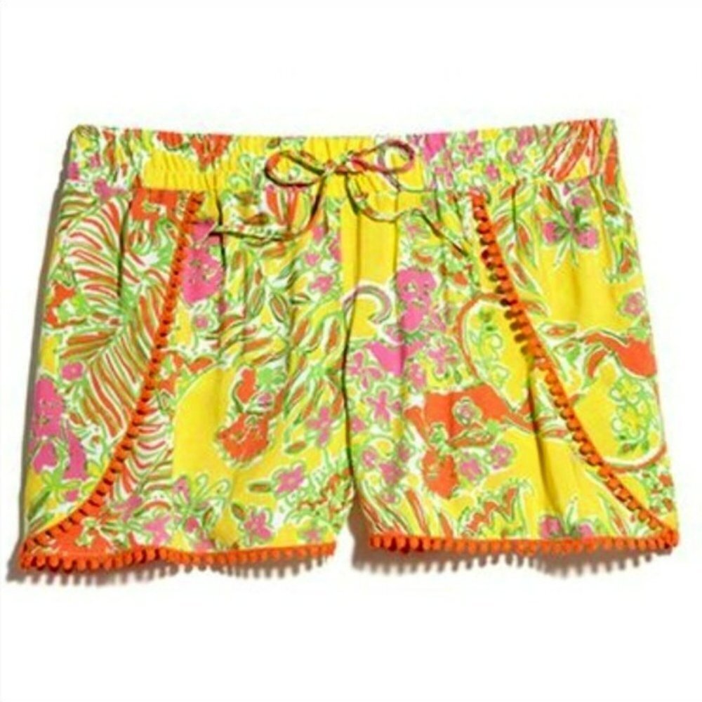 Lilly Pulitzer for Target Happy Place Yellow Orange Challis Pompom Shorts Size M
